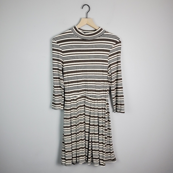 Altar'd State Dresses & Skirts - Altar'd State White Black Brown Stripe Dress Small